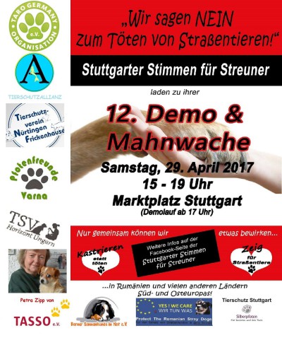 29. April Demo und Mahnwache für Straßentiere 29. April Demo und Mahnwache für Straßentiere